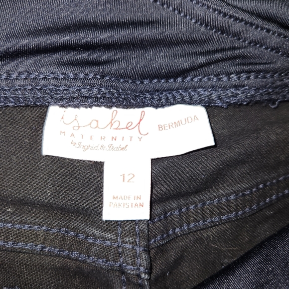 Isabel Maternity Bermuda Shorts Sz 12 Black Denim Crossover‎ Panel 9" Inseam Nwt - Picture 7 of 11